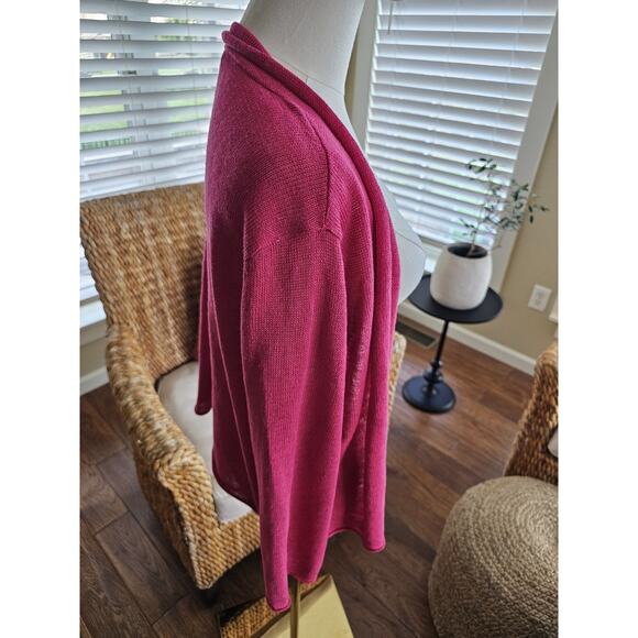 Eileen Fisher 100% Linen Drape Front Open Cardigan Sweater Women's Size L Pink - Picture 4 of 9